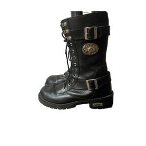Xelement X29409 Black 'Fury' 12-Inch Lace-Up Motorcycle Boots Women’s Size 10